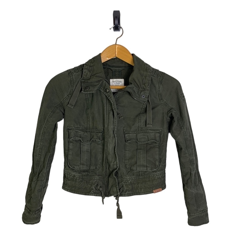 Abercrombie And Fitch Womens Army Green Y2K Cargo Utility Jacket Pockets Small